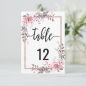 ブッシュ＆ローズゴールドフレームの結婚式テーブルナンバー 招待状 (スタンド正面)