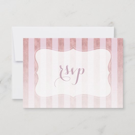 ブッシュ ローズゴールド ストライプ 結婚式 RSVP (正面)