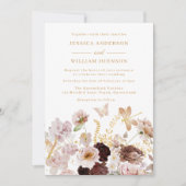 ブッシュ＆ローズゴールド フローラル ピオニー バタフライ ウェディング 招待状 (正面)