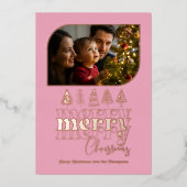 ブッシュ＆ローズゴールド レトロ ドゥードル クリスマス フォト 箔シーズンカード (正面)