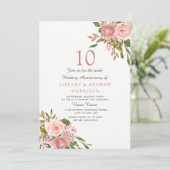 ブッシュ ローズ ゴールド ホワイト 10周年 結婚記念日 招待状 (スタンド正面)