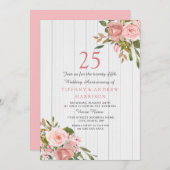 ブッシュ ローズ ゴールド ホワイト 25周年記念 結婚式 招待状 (正面/裏面)