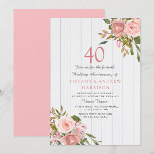 ブッシュ ローズ ゴールド ホワイト 40周年 結婚記念日 招待状