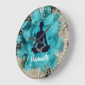 ブッダのシルエット生地ターコイズ蓮の花 ラージ壁時計 (傾斜)