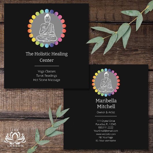 ブッダレインボーチャクラスピリチュアル形而上学的ヨガ スクエア名刺