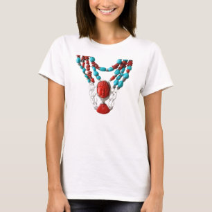 ブッダレッドコーラルターコイズウィメンズネックレスTシャツ Tシャツ