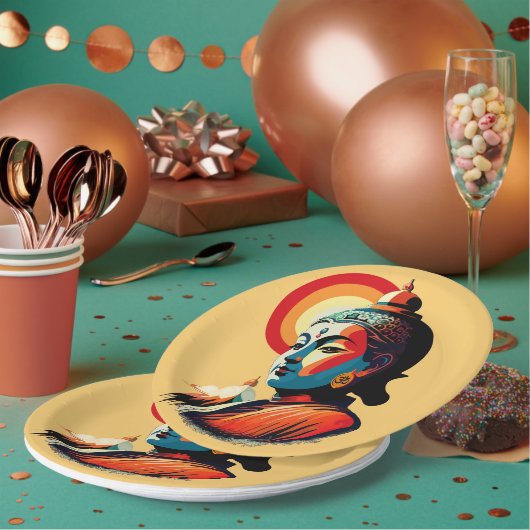 ブッダロードレトロポップ・アートのアートポートレート ペーパープレート (複数)