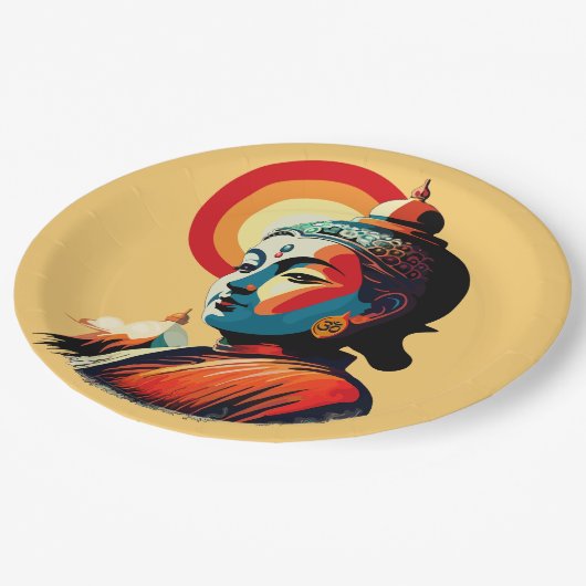ブッダロードレトロポップ・アートのアートポートレート ペーパープレート (アングル)