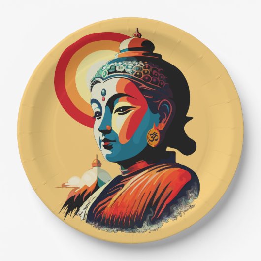 ブッダロードレトロポップ・アートのアートポートレート ペーパープレート (正面)