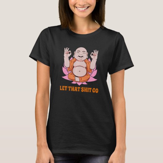 ブッダ僧Namasteスマイリングハピネス煩悩を手放す Tシャツ (正面)
