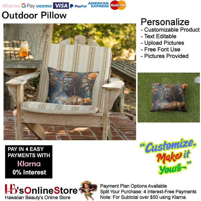 ブッダ屋外装飾用クッション41 x 41 cm アウトドアクッション (Buddha Ultra Cozy Outdoor Throw Pillow.)