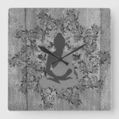 ブッダ素朴オンウッドブラックリーフィーリース スクエア壁時計 (正面)