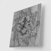 ブッダ素朴オンウッドブラックリーフィーリース スクエア壁時計 (傾斜)