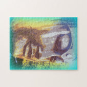 ブッダ顔グリーン ジグソーパズル (横)