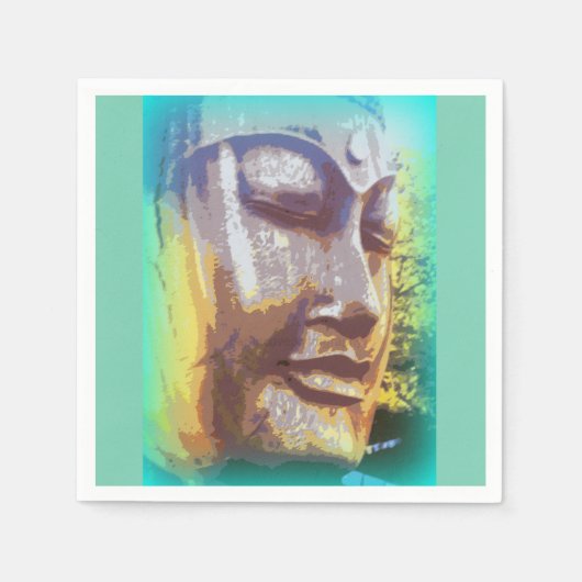 ブッダ顔グリーン スタンダードカクテルナプキン (正面)