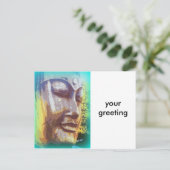 ブッダ顔グリーン ポストカード (スタンド正面)