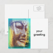 ブッダ顔グリーン ポストカード (正面/裏面)