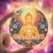 ブッダ、光のハート、フローラヴィンテージ、沈黙 缶バッジ