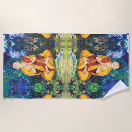 ブッダin the Garden Maureen Girard ビーチタオル (正面)