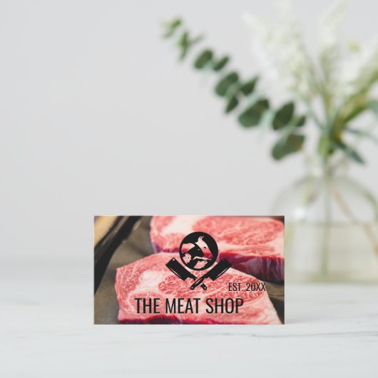 ブッチャーナイフ | 動物のロゴ | ステーキカット 名刺 (スタンド正面)