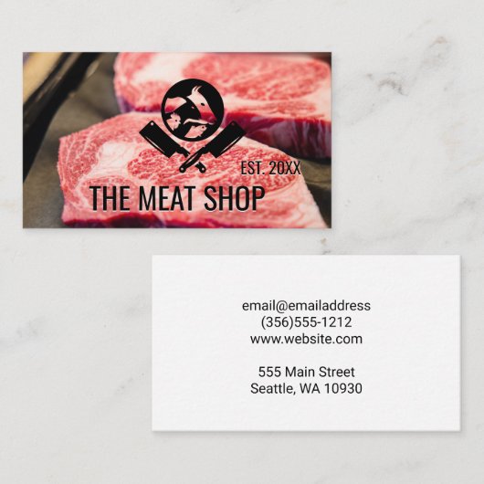 ブッチャーナイフ | 動物のロゴ | ステーキカット 名刺 (正面/裏面)