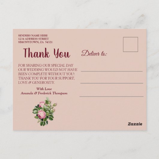 ブッビクトリアンシュ庭園の結婚式ありがとう ポストカード (裏面)