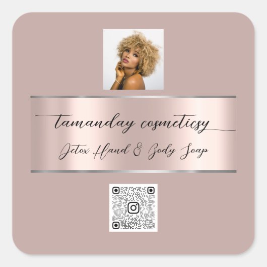 ブティックオンラインショップバラ写真QRコードロゴグレー スクエアシール (正面)