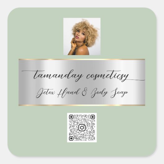 ブティックオンラインショップQRコードロゴグリーンシルバー スクエアシール (正面)