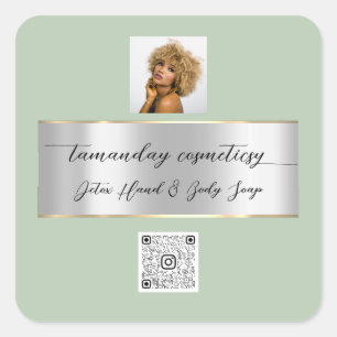 ブティックオンラインショップQRコードロゴグリーンシルバー スクエアシール