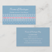 ブティックガーリーブルー水玉模様ピンクリボンレース 名刺 (正面/裏面)