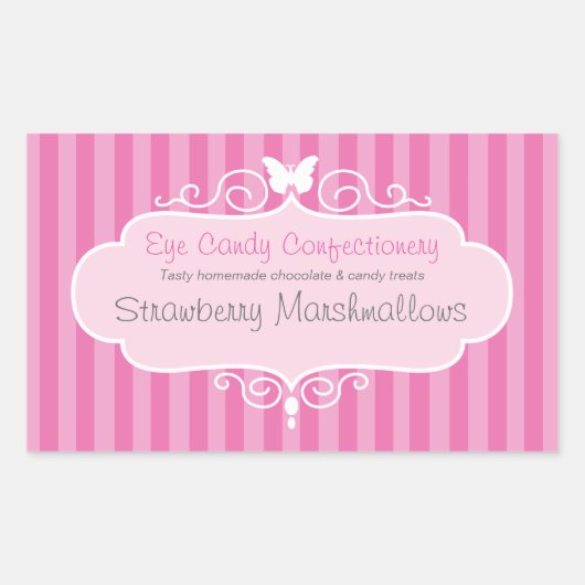 ブティックキャンディーショップピンク食品ラベルのシール 長方形シール (正面)
