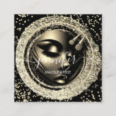 ブティックグリッターエフェクトフレームメイクアップアーティストロゴ スクエア名刺 (正面)