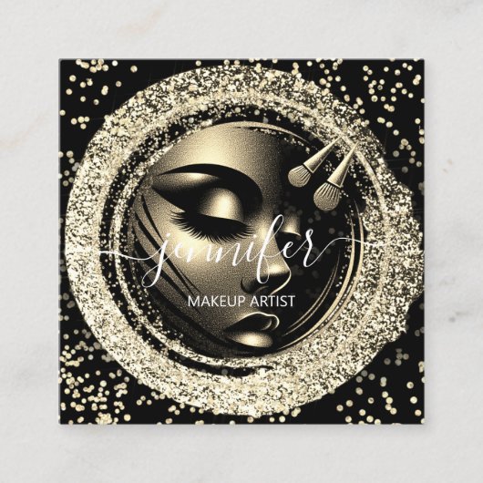 ブティックグリッターエフェクトフレームメイクアップアーティストロゴ スクエア名刺 (正面)