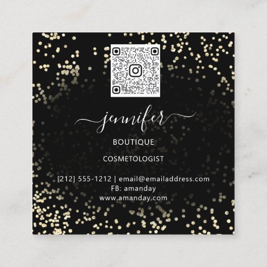 ブティックグリッターエフェクトフレームメイクアップアーティストロゴ スクエア名刺 (裏面)