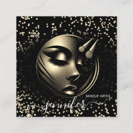 ブティックグリッターフレームメイクアップアーティストロゴブラックQR スクエア名刺