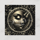 ブティックグリッターフレームメイクアップアーティストロゴブラックQR スクエア名刺 (正面)