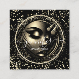 ブティックグリッターフレームメイクアップアーティストロゴブラックQR スクエア名刺
