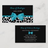 ブティックシックキリンプリントアクアブルーリボンボウ 名刺 (正面/裏面)