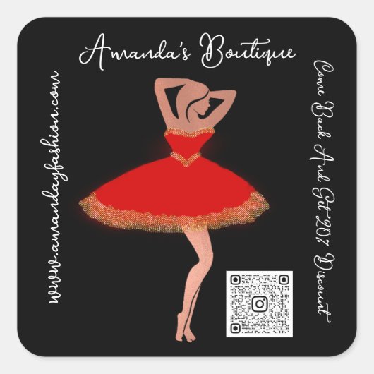 ブティックショップアパレルQrコードレッド金ゴールドブラック スクエアシール (正面)