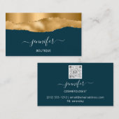ブティックショップイエローティール(緑がかった色)金ゴールドQRCodeプロフェッショナル 名刺 (正面/裏面)