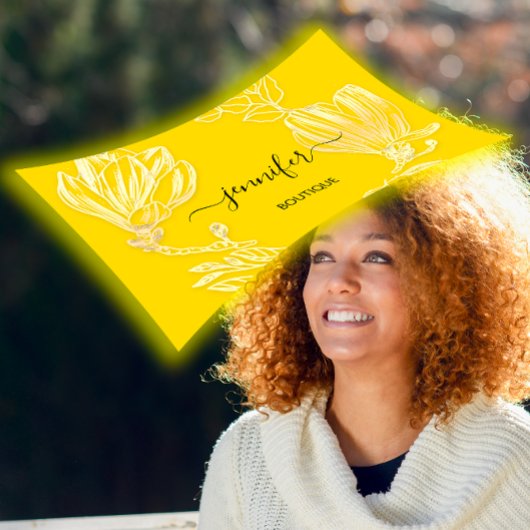 ブティックショップイエロー金ゴールド花リースQRコード 名刺