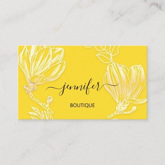 ブティックショップイエロー金ゴールド花リースQRコード 名刺 (正面)