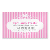 ブティックショップキャンディピンクストライプの連絡リマインダ マグネット名刺 (正面)