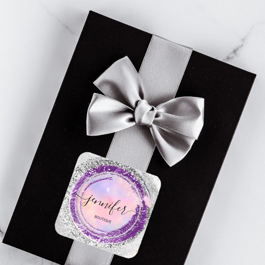 ブティックショップグリッターパープルシルバーピンク スクエアシール