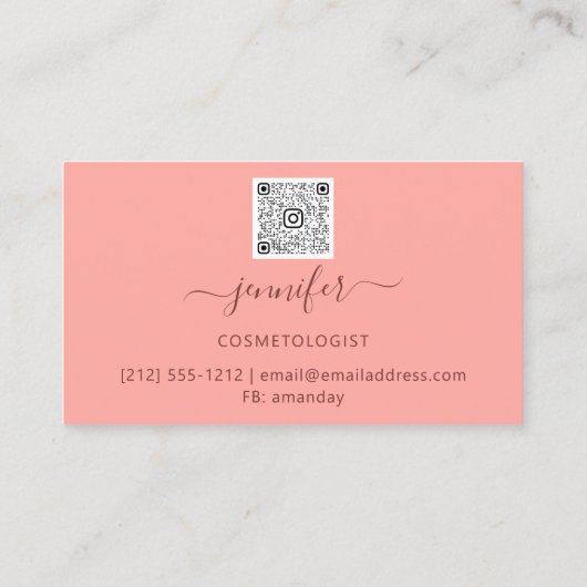 ブティックショップバラグリッター抽象芸術QRコードピンク 名刺 (裏面)
