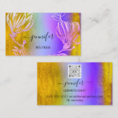 ブティックショップパープル金ゴールドフラワーQRコード 名刺 (正面/裏面)
