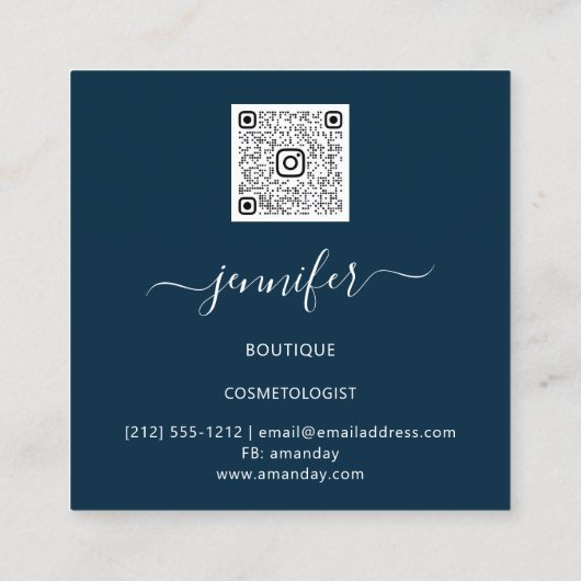 ブティックショップブルーネイビーグレイ花QRロゴ スクエア名刺 (裏面)