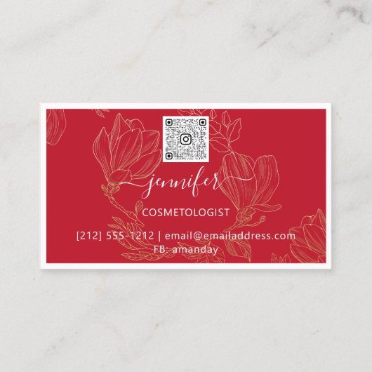 ブティックショップレッド金ゴールドフラワーフレームQRロゴ 名刺 (裏面)