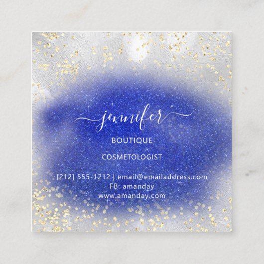 ブティックショップ王室の金ゴールドブルーシルバーグリッターエフェクト スクエア名刺 (裏面)