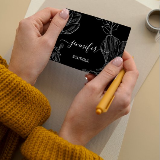 ブティックショップ白黒花QRコードロゴ 名刺